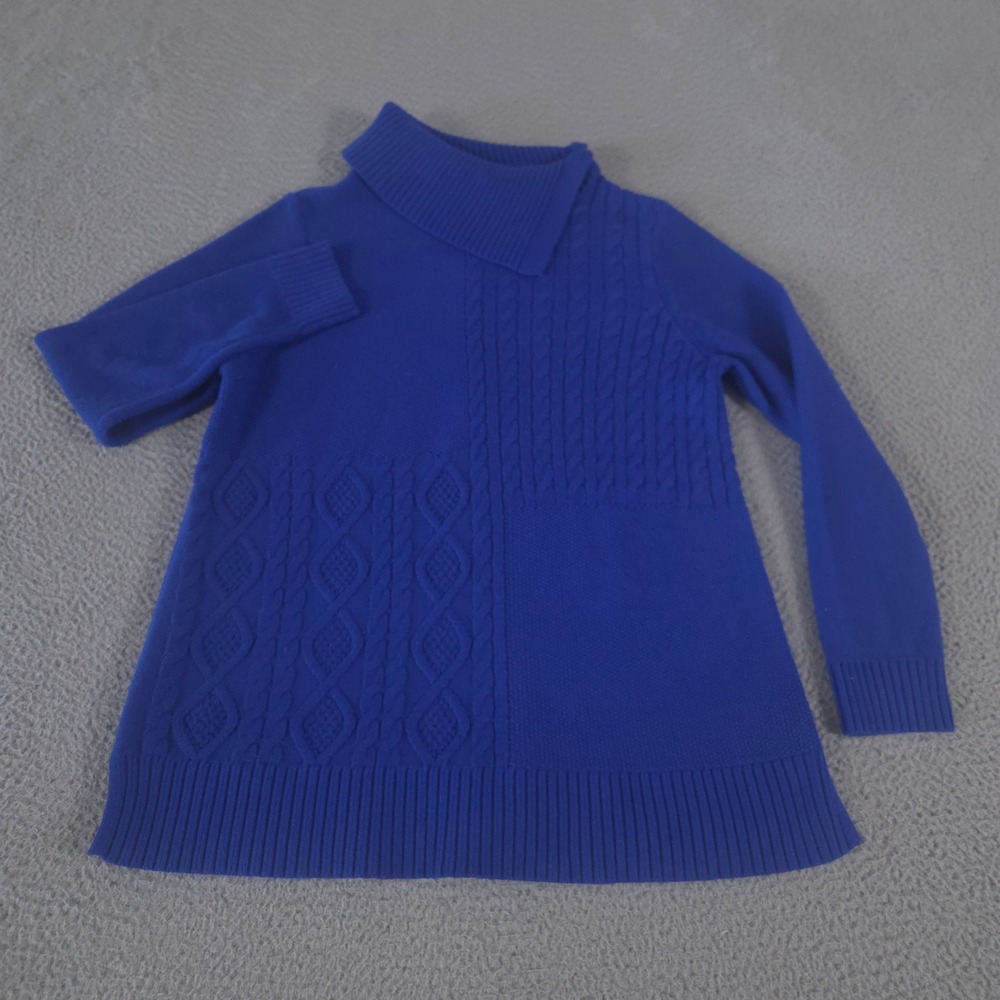 Charter Club Sweater Womens Large Blue Patchwork-Stitch Asymmetrical-Collar Knit